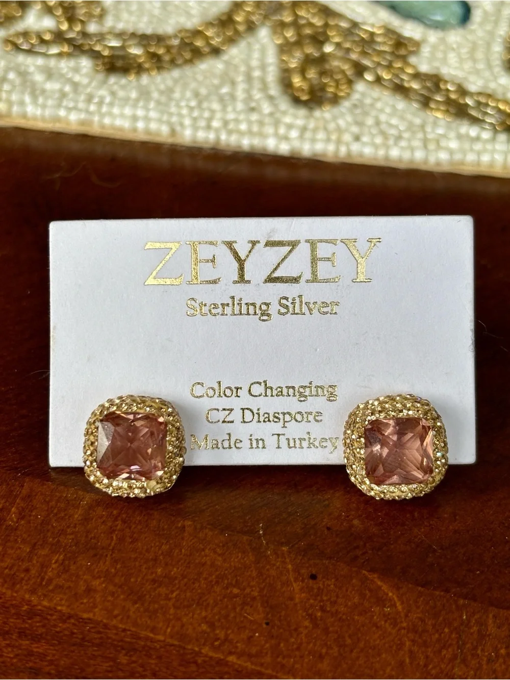 ZEYZEY 925 sterling silver stud earrings square color changing CZ diaspore stone